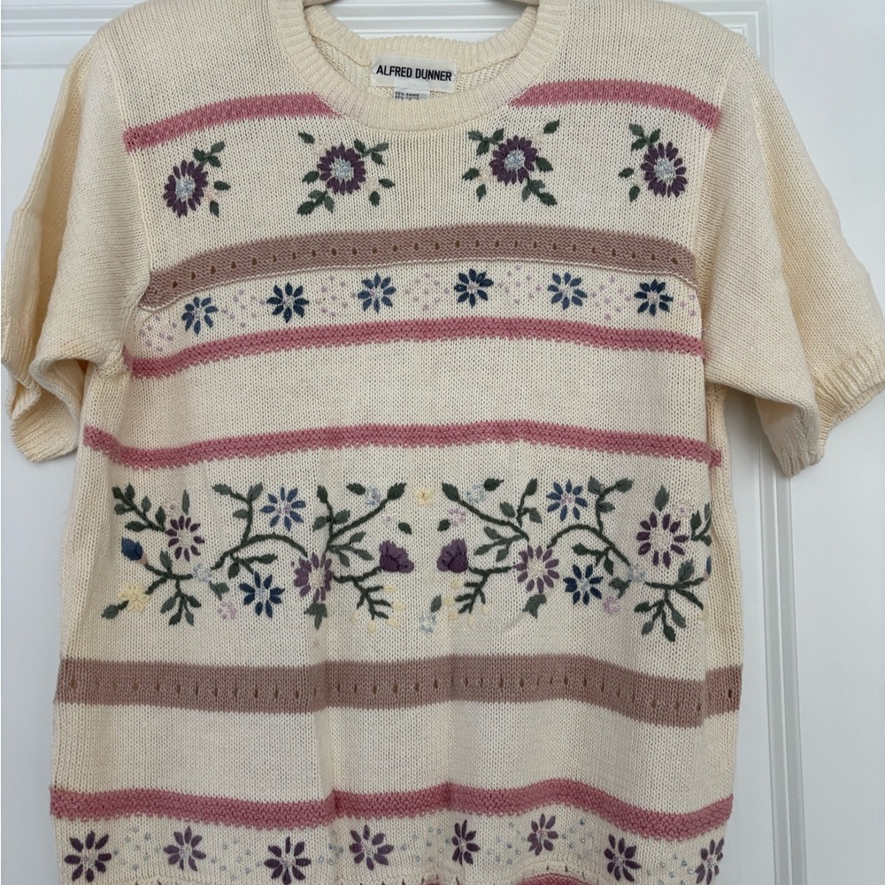 Alfred Dunner Cream and Pink Floral Sweater
